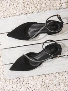 Women's Fashion Pointed Toe Black Crystal Criss-Cross Strap Casual Flat Sandals, Spring/Summer - Black - View 5