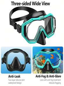 1pc Snorkeling Mask, 3-Window Full Panoramic Wide Angle HD Triple Lens, Adjustable Head Strap, Suitable For Teenagers - Multicolor - View 4