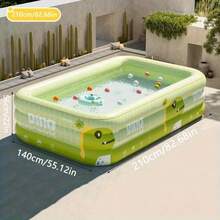Dinosaur Theme Inflatable Large Outdoor Swimming Pool, Family Inflatable Swimming Pool, PVC Material, Foldable Portable Rectangular Design, Suitable For Family Water Entertainment, Yard Party, Outdoor Summer Fun, Backyard Recreation, Dinosaur Theme Design, Smooth Surface, Large Capacity Water Activities - 綠色 - 查看 12