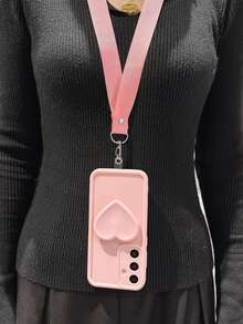 1pc DIY Heart-Shaped Mobile Phone Holder, Valentine's Day Heart-Shaped Mobile Phone Lanyard, Macaron Pink Mobile Phone Case, 2025's Latest Hot-Selling Mobile Phone Case With Grip And Military Shockproof Protection Compatible With Samsung Galaxy S25, S24, S24 Plus/S24+, S24 Ultra, S24 FE, S20, S21, S22, S23 And Compatible With IPhone 11/11 Pro/11 Pro Max/12/12 Pro/12 Pro Max/13/13 Pro/13 Pro Max/14/14 Pro/14 Pro Max/15/15 Pro/15 Pro Max/16/16 Pro/16 Pro Max/16E - Pink - View 3