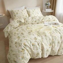 Yellow Botanical Floral Duvet Cover Queen Chic Garden Bedding Sets Cotton Aesthetic Comforter Vintage Flower  Women Cottagre Set Variant 5 - A# 黃色花卉 - 查看 7