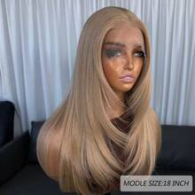 13x4 Kanekalon Futura Synthetic Lace Front Wig, Honey Golden Brown, 18 Inch Medium Length Wavy Bangs, No Glue Needed, Kanekalon Material, Durable Synthetic Wig, Middle Part, 150% Density, Ready To Wear, Suitable For Daily, Party, Holiday, Beginner Friendly, Transparent Lace Wig - Camel - View 6