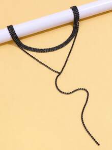 1pc Black Crystal Long Tassel Necklace, Geometric Y-Shaped Choker, Fashionable Gothic Style Jewelry Accessory, Valentine's Day Gift