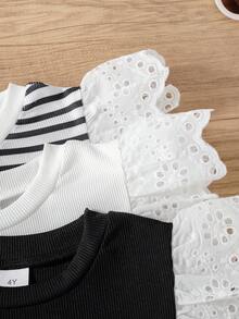 3pcs/Set Young Girl Casual Striped Sleeveless T-Shirt Tops, Fashion For Spring/Summer - Multicolor - View 5