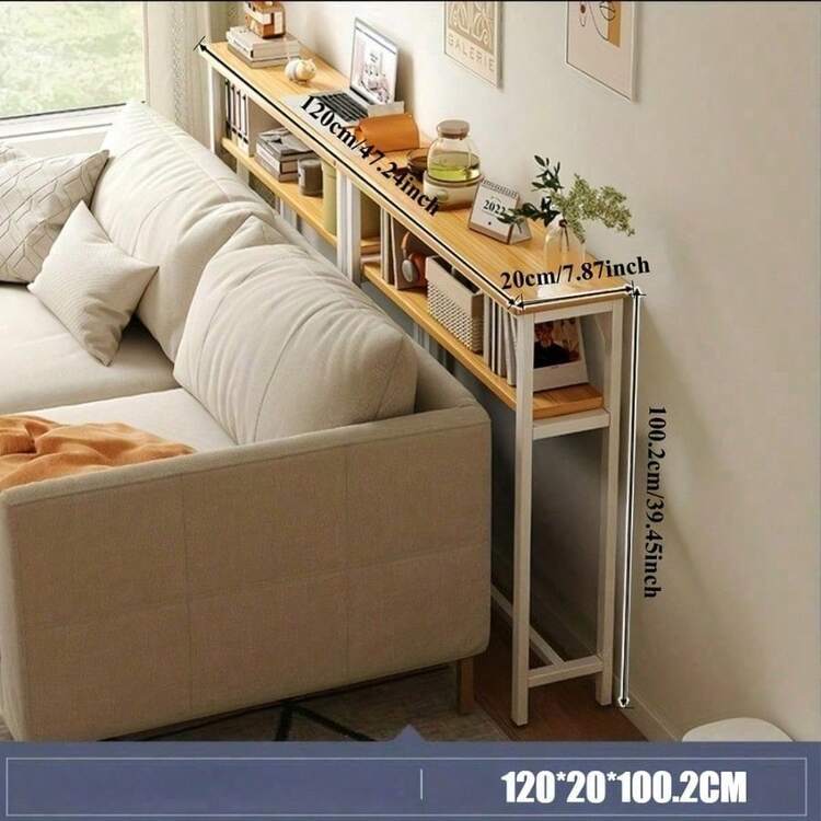 Slim Minimalist Side Table For Bedroom Or Entryway, 1/2-Tier With Storage Shelf, Space-Efficient Wooden Table (Birch Color With Black/White Frame, 80X20Cm) - White Frame - View 6