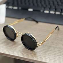 Men's Retro  Style Rotating Fashion Glasses - Adjustable Brightness Steampunk Alloy Frame, Black And Gray Gradient Lenses, Suitable For Masquerade Parties, Travel, And Fashion Accessories, Bohemian Style Glasses, Youth  Party Outfit - màu đen - Xem 2