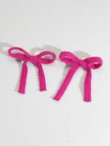 2个/套 柔软针织海马造型发夹，带毛绒蝴蝶结，适合女性日常及旅行装扮，可爱情人节礼物，发饰，发夹，发爪，秋季，校园用品，优雅，学院风，冬季，女士冬季穿搭，蝴蝶结