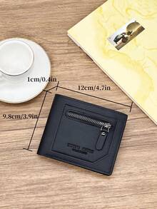 HOVI'S 男士短款钱包，黑色PU皮革，带拉链零钱包和多个卡槽，小巧便携，新年礼物/情人节礼物