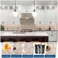 Hexagon Peel And Stick Backsplash For Kitchen Wall, 10 Sheets Heat Resistant Stick On Backsplash PVC Smart Tiles, 12'' Beige Stone Waterproof Peel And Stick Wall Tiles For Bathroom - StoneBeige - View 9