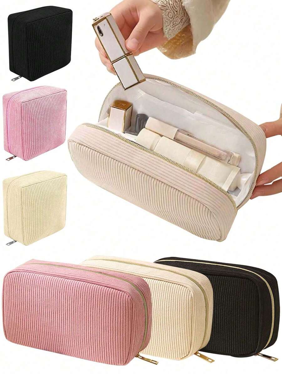 大容量灯芯绒化妆包，便携式收纳包，多功能收纳包，洗漱包，家用旅行化妆品收纳整理包，化妆旅行洗漱必备品，化妆包，旅行必备品，收纳包，储物包，旅行必备品，化妆品收纳包，桌面收纳包，化妆包，化妆袋，化妆品收纳包，圣诞礼物，母亲节礼物，化妆袋，化妆袋，旅行必备品 - 彩色 - 查看 1