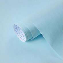 5色纯色自粘壁纸，防水防油可移除乙烯基接触纸，适用于客厅卧室墙面装饰和家具翻新 - 淺藍 - 查看 5