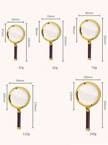 10倍手持放大镜，60毫米/70毫米/80毫米/90毫米直径可选，仿木手柄，镀金，生日/毕业礼物 - 彩色 - 查看 4