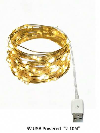 2m 20 LEDs, 3 Meters 30 LEDs, 4m 40 LEDs, 5m 50 LEDs, 100 LEDs Fairy String Lights, 5V USB Powered, Suitable For Valentine's Day, Ramadan, Wedding, Holiday, Bedroom Decor, Party, Ambiance, Headboard, Room Decoration, Decorative Lighting Strings For Multiple Occasions