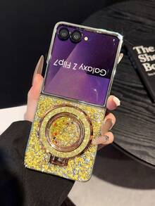 1pc Electroplated Rhinestone Glitter Liquid Quicksand Phone Case, Suitable For Samsung Galaxy Z Flip7, Galaxy Z Flip6, Galaxy Z Flip5, Compatible With Galaxy Z Flip7 FE, Galaxy Z Fold7, Z Fold6, Z Fold5, Z Fold4 - Multicolor - View 20