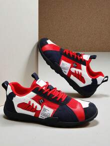 2026 New Men's Casual Sneakers, Soft & Comfortable Flat Knitted Mesh Breathable Low-Top Lace-Up Round Toe Men's Casual Shoes, Youth Campus Style, Comfortable Men's Shoes - Blue Red - View 4