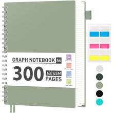 Graph Paper Notebook, 300 Pages Spiral Notebook 8.5\ X 11\, A4 Large Grid Paper Notebook, 100gsm Thick Paper, Plastic Hardcover Journals For Schoolsss Engineering Math, Sage Green - SageGreen - View 1