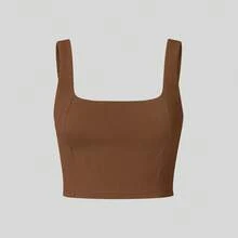 Women's Ribbed Knit Top For Gym, Double Layer Fabric, Zero Transparency | Comfort And Style For Fitness - Rỉ Nâu - Xem 1