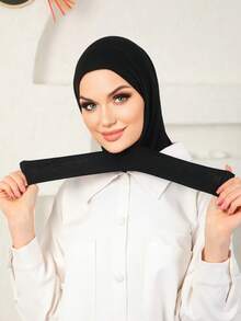1件装女士经典简约亲肤长边魔术贴两用速戴围巾运动头巾，时尚休闲端庄莫代尔丝滑柔软阿拉伯迪拜土耳其穆斯林纯色运动头巾帽针织帽，适合日常生活、节日、聚会、礼拜、祈祷。 - 炭黑色 - 查看 4