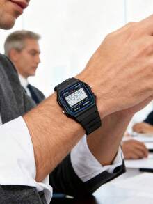 Casio 男女通用电子手表 - 防水表带，带日历、闹钟、秒表功能，复古方形学生款，橡胶材质，运动时尚，适合日常佩戴 F-91W-1 - 深藍色 - 查看 4