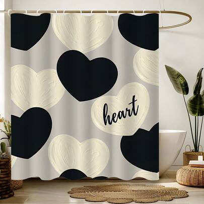 1pc/3pcs/4pcs Valentine's Day Sweet Black & White Heart Patchwork Colorful Shower Curtain Set, Includes Toilet Seat Cover, Bathroom Mat, Modern Minimalist Heart Shower Curtain, Perfect For Valentine's Day Bathroom Decor, General Room Decor, Home Decor Set, Bathroom Accessories Shower Curtain Toilet Mat Curtain Set