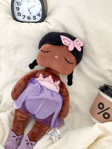 1pc 35cm/13.78in Plush Doll For Girls, Butterfly Decor Closed Eyes Girl, Soft Stuffed Toy With Butterfly Hairclip And Purple Flower Dress, Cute Princess Doll, Girls Birthday Gift And Bedroom Decor, Children's Day, Christmas, Easter Gift - Multicolor - View 7