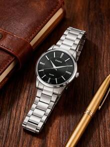 Casio 卡西欧男士商务石英表，不锈钢表带，黑色表盘，银色表链，优雅商务，精美腕表，送给他的礼物，男友/父亲，日常佩戴，生日、周年纪念日、情人节礼物 MTP-1303D-1A - 黑色 - 查看 5