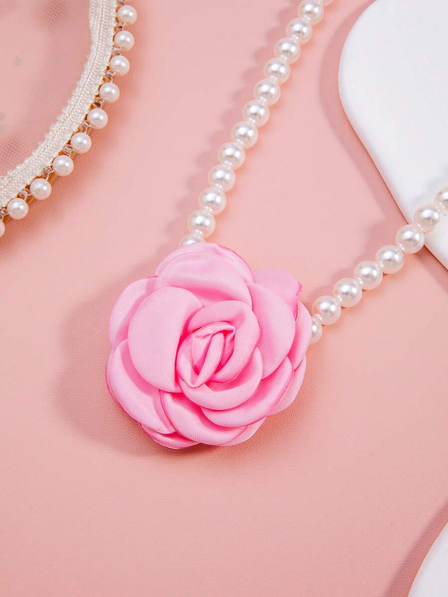 1 buah Kalung Mutiara Mawar Romantis yang Modis, Manis & Imut, Cocok untuk Pemakaian Sehari-hari Wanita dan Pernikahan - MultiWarna - View 1