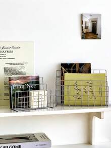 1/2pcs Industrial Style 3-Tier Metal Bookshelf - Modern Desktop Storage Rack, Sturdy And Durable, Suitable For Home, Office, Library Organization, Space-Saving, Can Be Used As Bookshelf And Magazine Rack - Multicolor - View 5