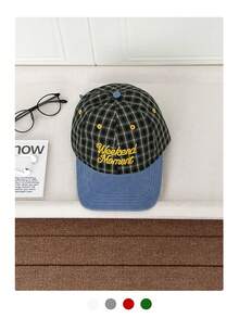 软顶复古字母格子帽，女士薄檐遮阳五片帽，街头嘻哈棒球帽，格子棒球帽，美式英伦学院风，男女通用大号头围遮阳运动按扣帽 - 字母棒球帽 - 查看 11