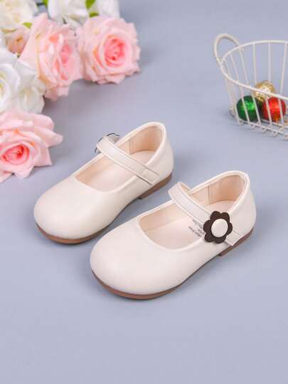 1 Pair Girls Floral Soft Bottom Simple Cute Princess Style Flat Shoes, Suitable For Infants, Students, School, Outdoor Casual Wear, All Seasons
