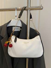 Fashionable Solid Color Letter Versatile Simple Armpit Women's Crossbody Bag Elegant Chain Shoulder Bag, Suitable For Shopping, Wallets, Shopping, Young Women, College Students, Newcomers, White-Collar Workers. They Are Very Suitable For Offices, Universities, Work, Business, Commuting, Outdoor Activities, Travel, And Outings - White - View 6