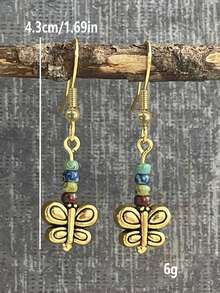 2 件花卉天然石耳环，波西米亚风金属彩色吊坠，女士日常派对休闲装配饰 - 彩色 - 查看 9