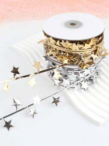 1Rolls 5M Golden Star Garland Spool,Festival Decorative Ribbon, For Crafting, Christmas Gift Wrapping, And Valentine's Day Decorations,Fashionable Ribbon Jewelry Gift Box Packaging Ribbon Daily Decoration Valentine Day,Perfect For DIY Projects. - Multicolor - View 7