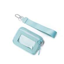Custom Logo Nylon Coin Purse Wallet Dual Pouch Wristlet Change Pouch Zippered Credit Card Holder Card Cases With ID Window - Mint Green - View 2