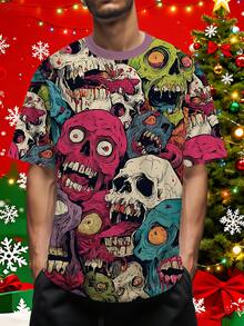 Colorful Zombie Skull 3D Digit Men'S Printed T-Shirt |   Bright Crew Neck And Short Sleeves, Slight Stretch Fabric, Ideal For Summer Outings And Casual Wear, Perfect Holiday Gift - Màu sắc hỗn hợp - Xem 3