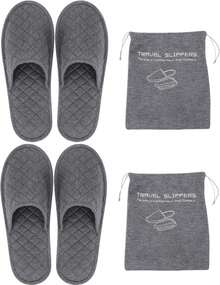 Home Slippers For Guest Ibluelover Portable Travel Spa Slippers Foldable Flat Closed Toe Home Shoes With Non-Slip Sole Spa Hotel Slippers Washable Guest Room Cotton Indoor House Shoes Business Trip Flight Footwear - 灰色 - 查看 2