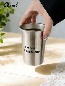 shoxil 1个350毫升（12盎司）不锈钢杯，标语杯，防碎杯，不易碎金属饮水杯，适用于家庭、办公室、餐厅 - 杯子 - 查看 1