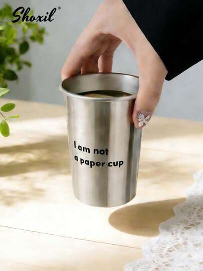 shoxil 1个350毫升（12盎司）不锈钢杯，标语杯，防碎杯，不易碎金属饮水杯，适用于家庭、办公室、餐厅
