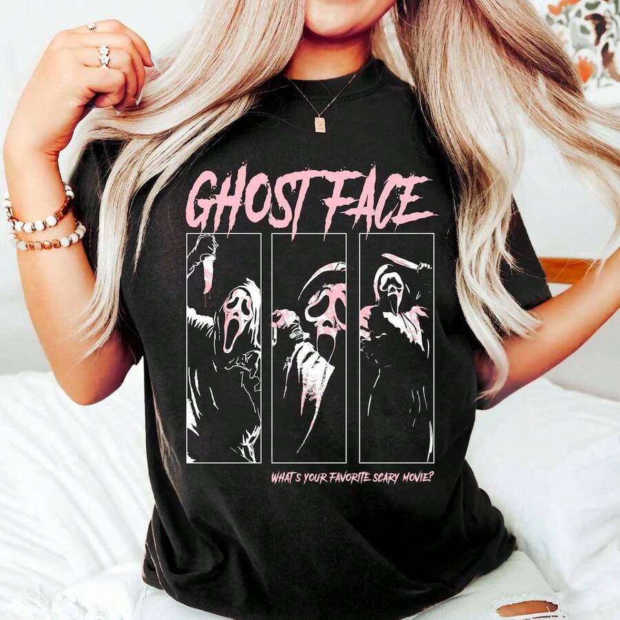 Horror Movie Villains Shirt Scary Art The Clown Ghostface Mask Jason Mich Ael Myers Tee Halloween Graphic T-Shirt Unisex - 黑色 - 查看 1