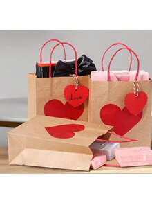 6/15pcs (2/5sets) Heart Print Gift Bags With Red Heart Cutout And "To Jim" Tag - Elegant Kraft Paper Party Gift Bags With Sturdy Loop Handles, Suitable For Valentine's Day, Wedding, Birthday, Anniversary, Mother's Day - Party Bulk Packaging - Multicolor - View 8