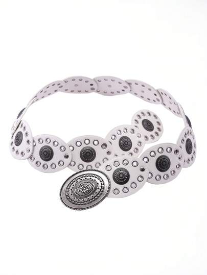 1pc Studded Belt, Polka Dot Bohemian Casual Waist Belt, PU Leather Jeans Belt, Versatile For Outdoor, Festival, Commute Outfit