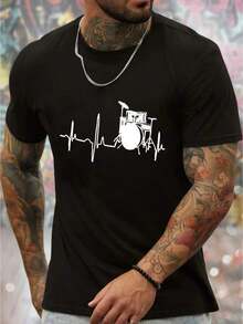 Fashionable T-Shirt With Round Neck And Letter Pattern BFXW - Black - View 1