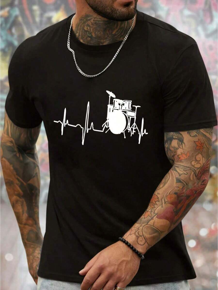 Fashionable T-Shirt With Round Neck And Letter Pattern BFXW - Black - View 1