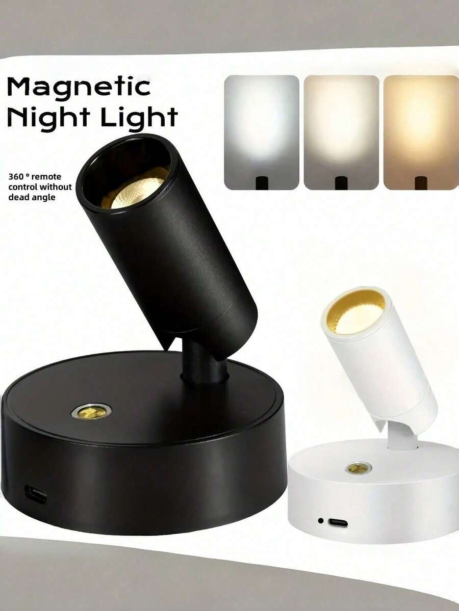 1个360°旋转夜灯，USB供电，内置可充电锂电池，3种颜色模式，磁吸式LED灯，触摸调光，适用于婴儿房、卧室、橱柜、客厅、书桌、酒吧装饰，生日礼物，完美之选 - 多色1 - 查看 1