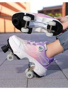 Women's 4-Wheel Casual Roller Skate Shoes With Retractable Wheels - Pink - View 3