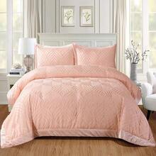 Luxury Quilted Velvet Bedspread Set With Pillow Shams – Soft Comforter Coverlet Bedding Set – King & Double Sizes - Pink - View 2