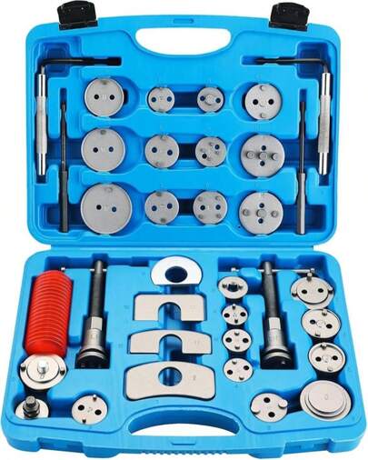 DASBET 35PCS Disc Brake Caliper Tool Kit, Heavy Duty Disc Brake Piston Caliper Compressor Rewind Tool With 24 Adapters, Compatible With Most Vehicles For Brake Pad Replacement