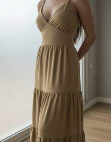 Women's Duna Ruffled Maxi Dress With Built-In Bra - Elegance, Lightness And Perfect Drape. - Nude - View 4