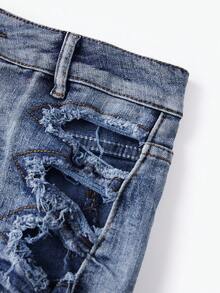 Women's Summer Mini Denim Shorts With Pockets Stylish Ripped Low Rise Jean Shorts - Blue - View 8