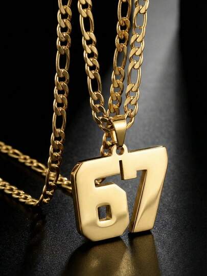 1pc European & American Punk Hip Hop Baseball Football Arabic Number 67 Pendant Necklace, Exaggerated Sweater Chain Gold Necklace, Suitable For Boys, Girls, Children, Football Fans, Fashion Sports Street Outdoor Party Back To School Daily Wear Accessory